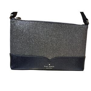 Kate Spade Silver & Navy Blue Lola Glitter Crossbody Bag